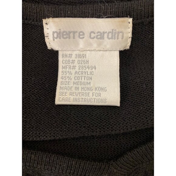 Vintage Pierre Cardin Black V-Neck Sweater Medium Acrylic Cotton Long Sleeve - Picture 7 of 8